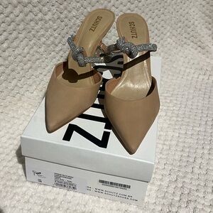 NIB Schutz Rhinestone Knot Dress Mule